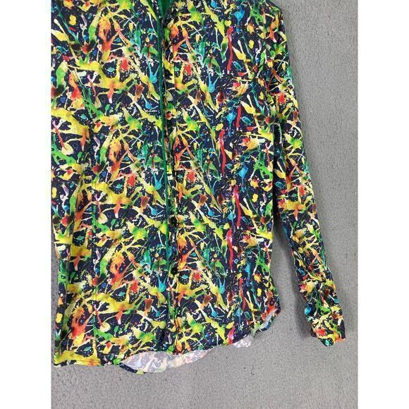 Men's Slim Fit Button-Up Shirt Long Sleeve Graphic Print Sz M - Picture 10 of 12